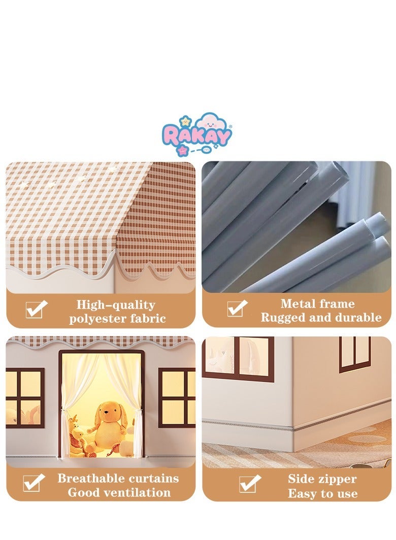 RAKAY Children's Play Tent House , 125x95x130 cm, Checkered Design, Metal Frame, Indoor Playhouse for Kids,Pink - Image 4